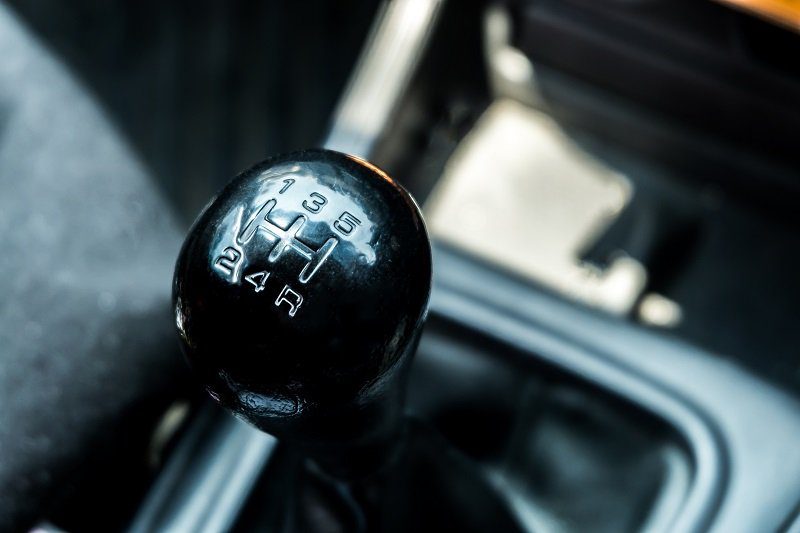 Manual gear knob in driving school car
